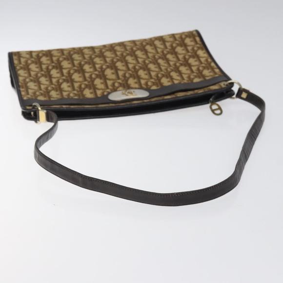Christian Dior Trotter Canvas Shoulder Bag Beige Gold Auth 116060